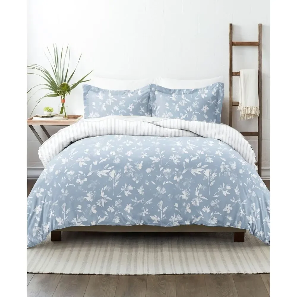 Noble Linens Blue Reversible Country Home 3PC Duvet Cover Set King/CalKing